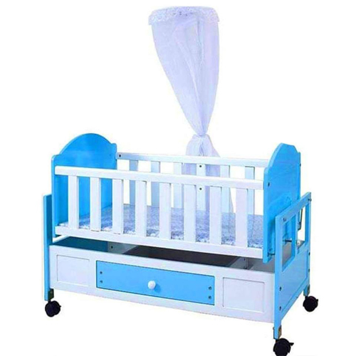 Baby Bucket Baby Wooden Blue Cot with Swinging Cradle & Mosquito Net